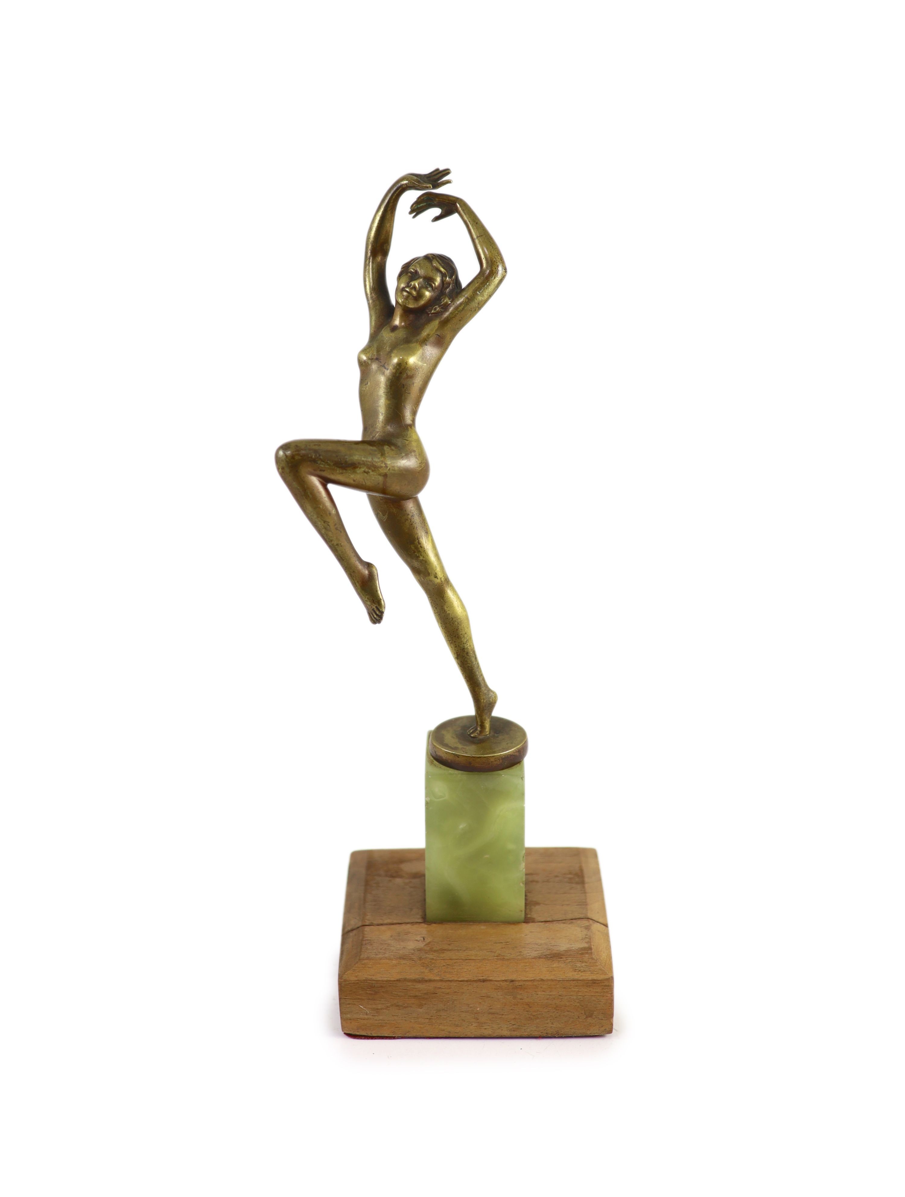Josef Lorenzl , an Art Deco bronze figure of a dancing girl, Total height 34 cm